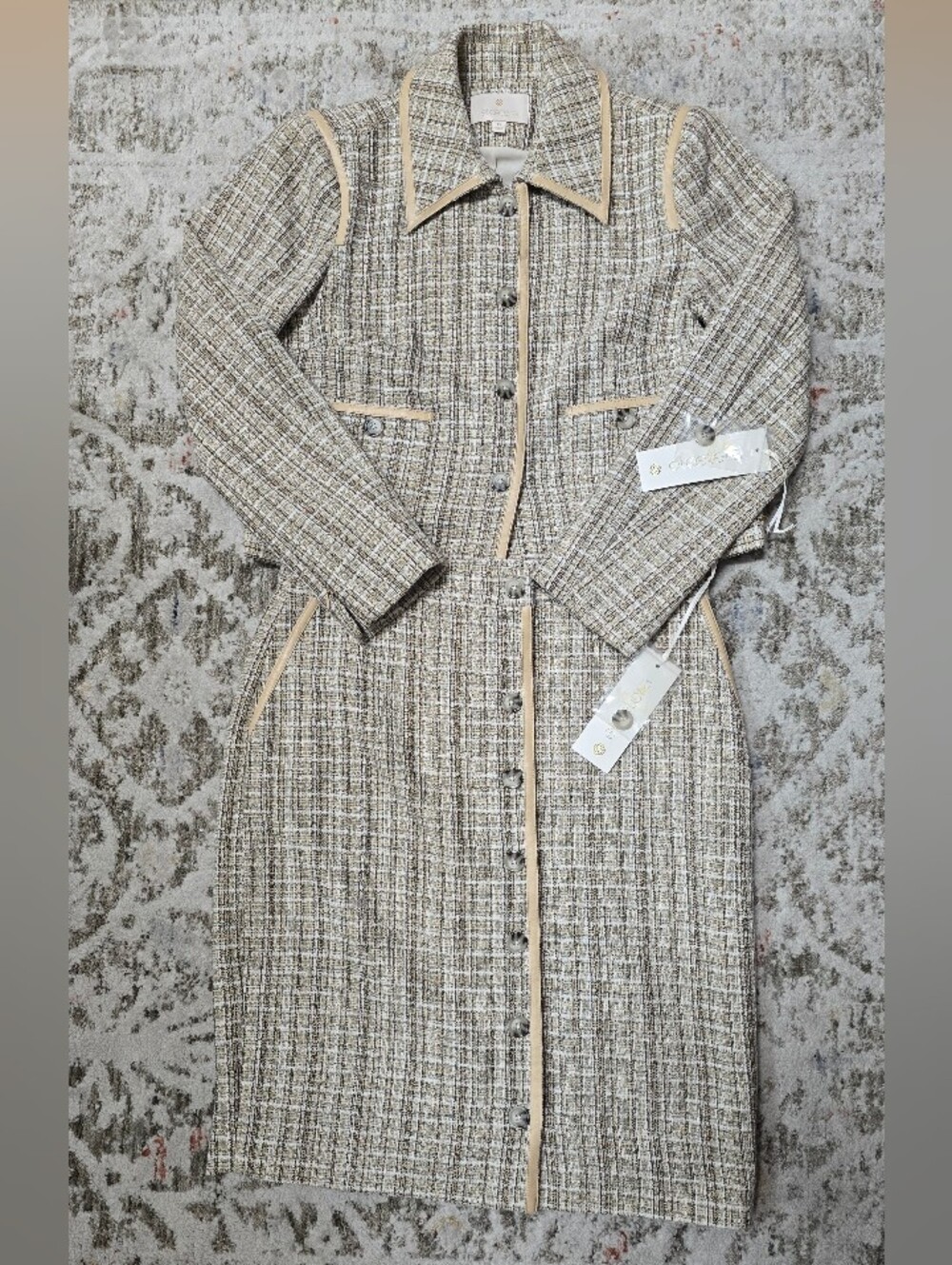 Etcetera Women's Tweed Suit Set in Cream and Brown Size 12-NWT